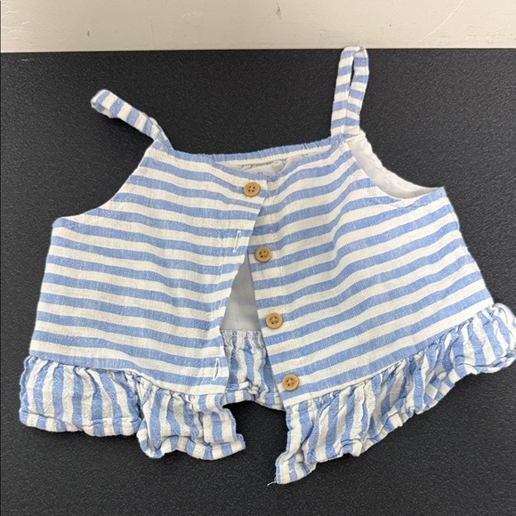Striped Blue and White Kids Ruffle Top - Picture 1 of 2